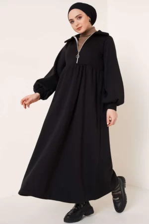 robe longue demi zip noir